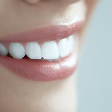 Close up beautiful smile with white teeth, dental care hygiene health concept bright clean background