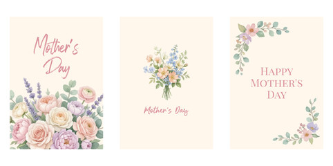 Watercolor Mother's Day Card Template Set — 3 Printable Floral Greeting Card Designs  © chloe