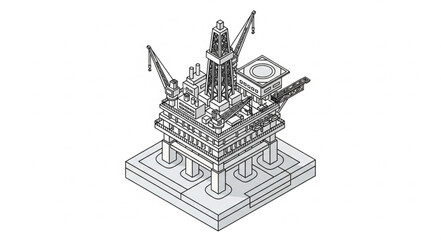 Isometric line drawing of ancient temple complex structure. © Wahyuuu