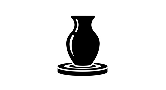 Black vase on a plate.