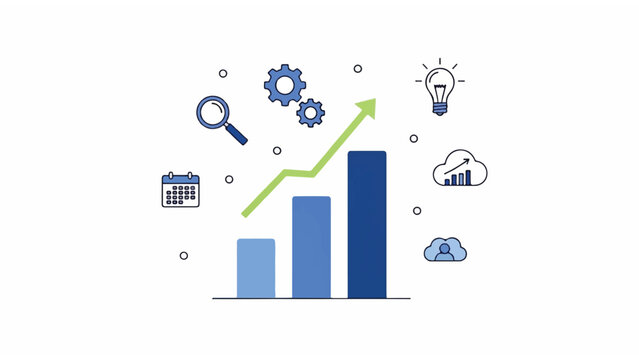 Business growth chart with icons.