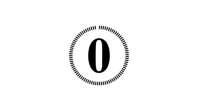Random dial design illustration .Circle countdown timer one minute animation from 5 to 0 second animation . Modern flat design with animation . black color animation and black background. 4k video