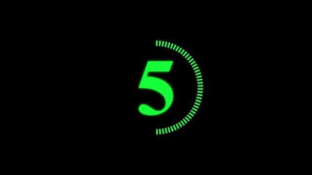 Random dial design illustration .Circle countdown timer one minute animation from 10 to 0 second animation . Modern flat design with animation . green color animation and black background . 4k video