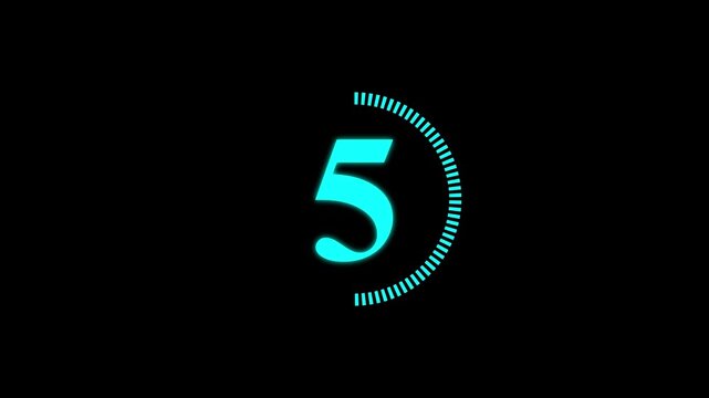 Random dial design illustration .Circle countdown timer one minute animation from 10 to 0 second animation . Modern flat design with animation . cyan color animation and black background . 4k video