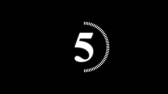 Random dial design illustration .Circle countdown timer one minute animation from 10 to 0 second animation . Modern flat design with animation . white color animation and black background . 4k video