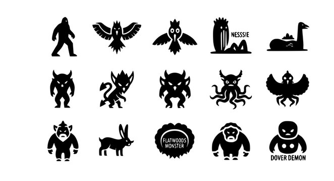 Minimal Cryptid Icon Vector Set for Apps and Stickers
