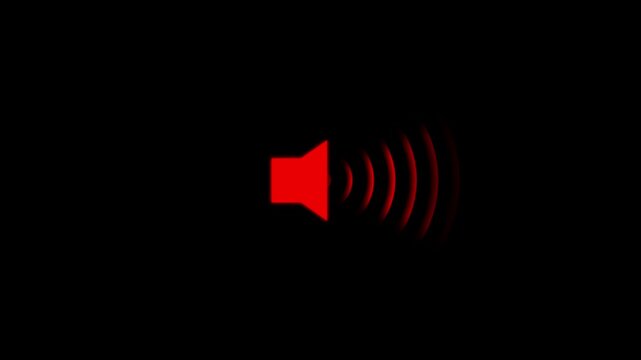 speaker icon animated , sound wave animation visually represents the audio signals in motion.red color icon and black background. 4k video animation
