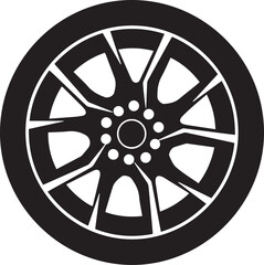 Obraz premium Modern Black Car Wheel Rim Icon on White Background