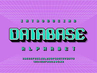 8 bit pixel style alphabet design with uppercase, numbers and symbol