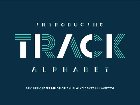 Vector of modern stylized alphabet design with uppercase, numbers and symbols