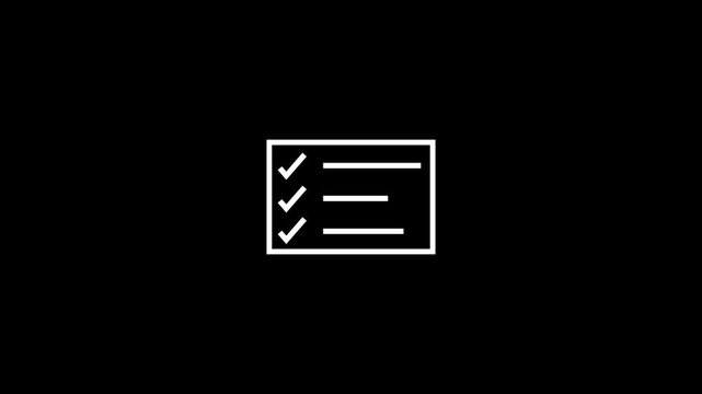 A simple black and white line drawing depicts a checklist with three check marks indicating completed tasks high quality professional detailed modern. 4k video animation