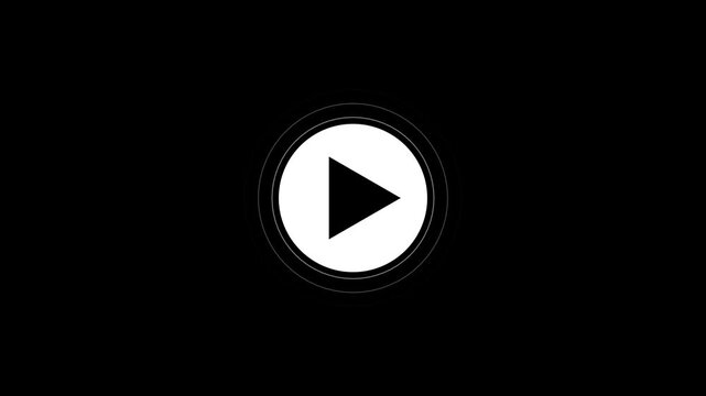 Video, audio play button icon animation. glowing play button animation. play button symbol inside white circle.white color audio play and black background. 4k video animation