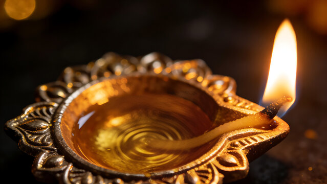 diya. Glowing traditional oil lamp against dark backdrop, evoking festive and spiritual ambiance. event programs, museum guides, designed for cultural heritage projects and event programs.