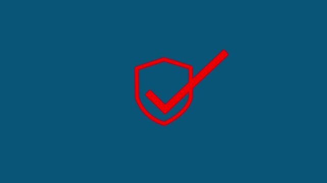 A vibrant green check mark is positioned within a shield outline signifying security protection and successful validation on a teal background high quality. animation 4k video