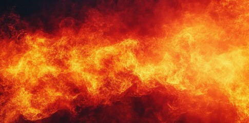 Fototapeta premium raging wall of orange and yellow flames with swirling smoke and embers conveying intense heat, danger, and chaotic energy