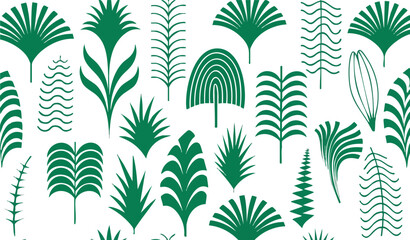 Fototapeta premium Tropical Jungle Palm Leaves Seamless Pattern Flat Vector