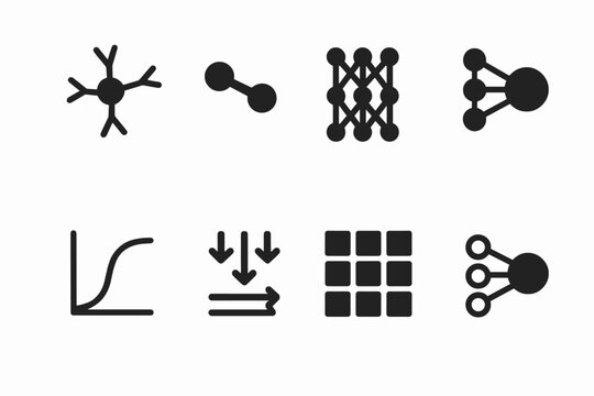Neural Networks Icon Grid. Neural Networks. Filled icon set of Neural Networks: neuron node, synapse link,