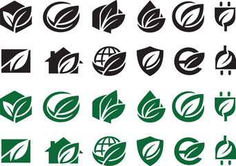 Fototapeta premium Organic Green Leaf Minimal Black Logo Pack