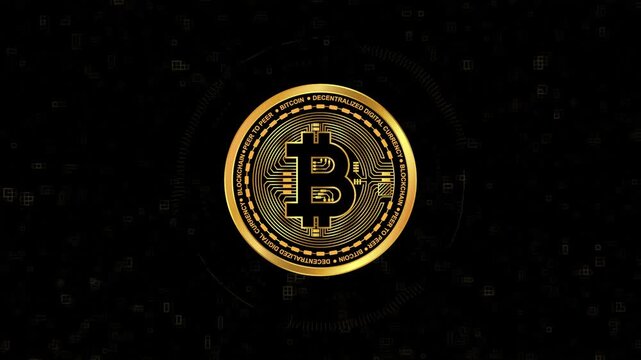 Bitcoin logo animation on a black background. Digital currency - cryptocurrency