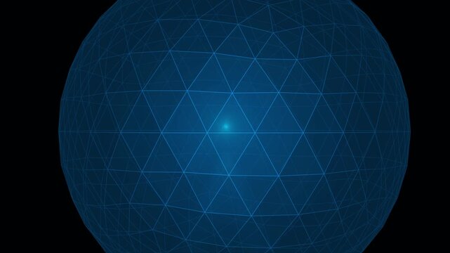Futuristic Blue Geometric Sphere with Triangular Grid Pattern