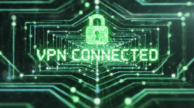 Digital vpn connection concept with glowing futuristic green background