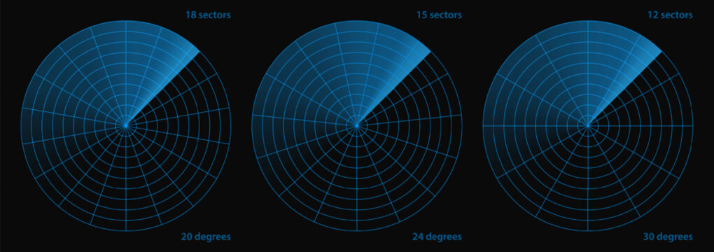 Earthquake focus radar, ship satellite sonar screen. Light effect of naval alert, sea pulse dashboard in plane gps compass. Blue vector tech bg for spy target search on map. Navy boat ui navigation