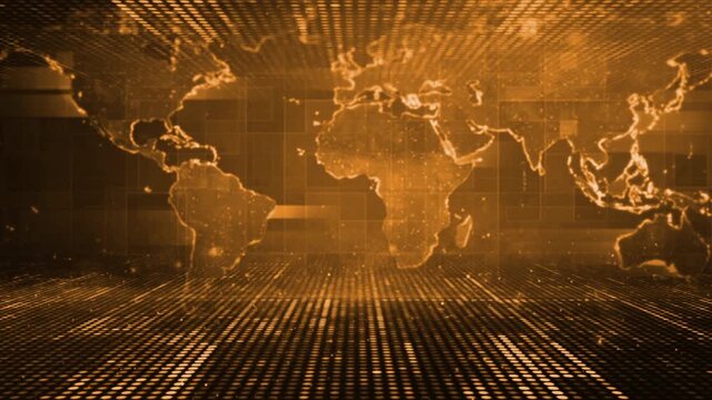 Cybersecurity Global Attack Map Animation with red digital world visuals, data breach threats, World map with visual effects and glowing dots
