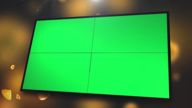 Abstract Curved World Map Background with Falling Diamonds and Multi-Screen Green Screen TV Placeholder for Surveillance, Security, or News Presentation