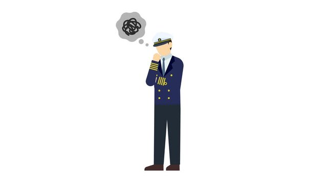 フラットイラストアニメーション：困っている船員(冬服)