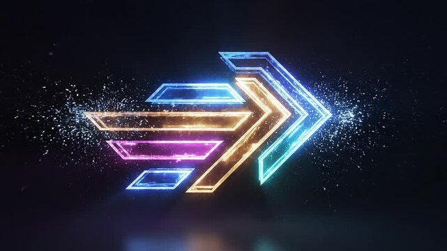 Glowing Neon Arrow Formation with Particle Trails