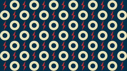 Fototapeta premium Retro pattern with electric bolts and rings: a visually dynamic retro pattern, a captivating design. featuring circles and electric bolts against a navy background.