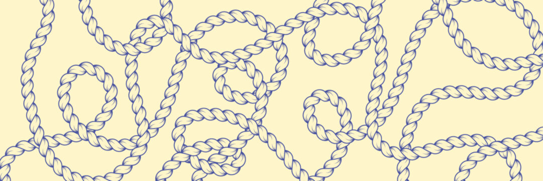 Sailor rope loop pattern. Twisted braided cord loops. Nautical vector bg.
