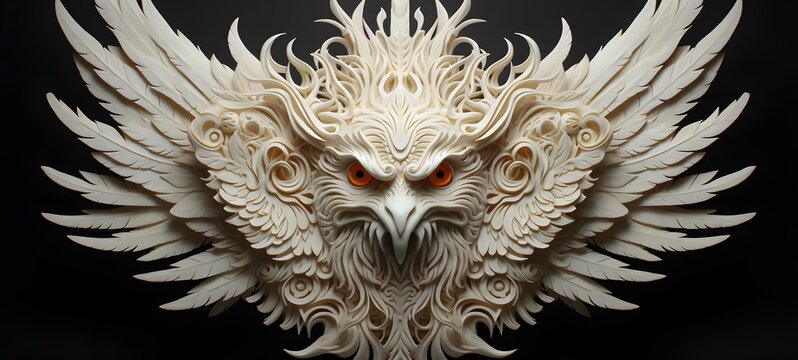 white garuda shaped matchstick carving,generative AI