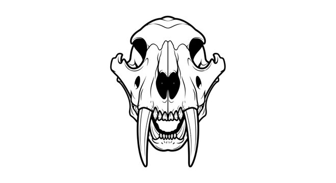 Sabre-Toothed Tiger Skull Illustration, Ancient Predator Head Outline
