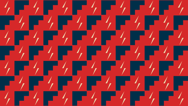 Geometric Rhythm: A striking geometric pattern composed of repeating step and lightning bolt motifs. Displaying an eye-catching interplay of bold colors and shapes.