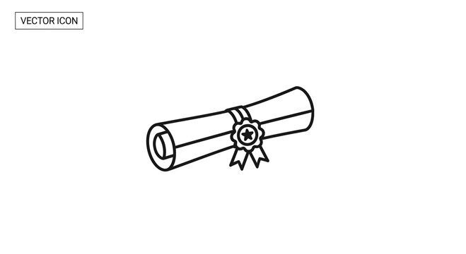 Diploma scroll with ribbon and seal, vector icon, symbol of achievement and education
