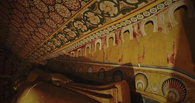Reclining Buddha with Beautifully Carved Feet on Display