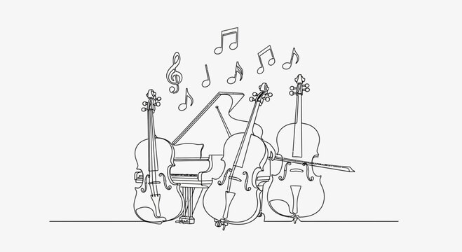 Musical Instruments Orchestra Line Drawing.