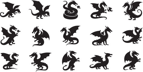 Dragon Silhouette Collection Fantasy Mythical Creature Set © Vector 4 You