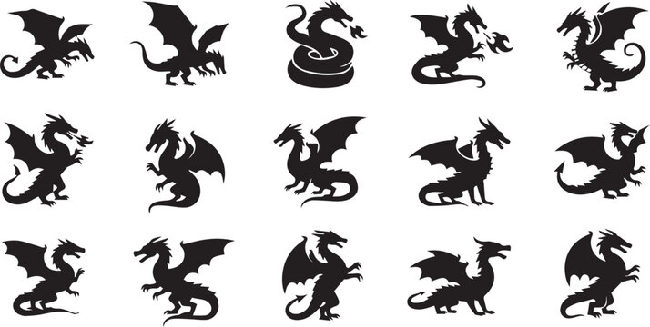 Dragon Silhouette Collection Fantasy Mythical Creature Set