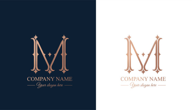 Letter M logo monogram in classic serif style with subtle decorative elements. Clean logotype for personal branding, corporate identity and premium design.