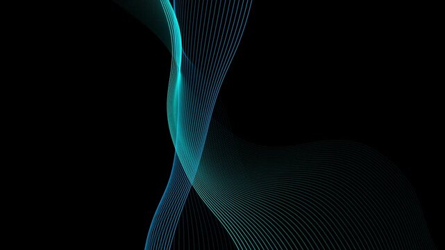 Smooth abstract blue wave background with light flowing lines and smoky curves on a black backdrop for a modern motion design pattern