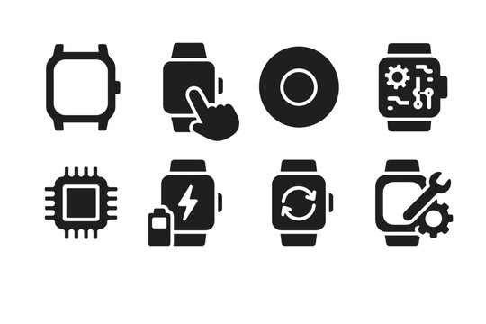 Smartwatch Icon Set. Smartwatch engineering. Filled icon set of Smartwatch engineering: watch casing,