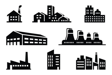 Obraz premium Black and white set of industrial buildings and factories