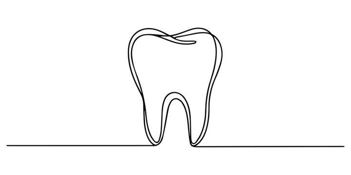Dental tooth one line drawing minimalist editable vector icon, Continuous one line drawing of teeth icon vector. dental health and wellness symbol. vector illustration. Drawing Dental Cavity Decay Ora