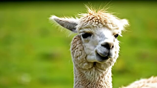 Close-up of a white alpaca animal.