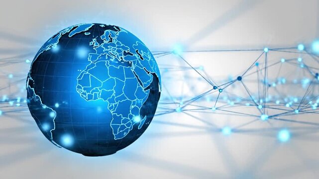 global digital network connecting earth with futuristic technology and data flow