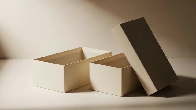 Three open cardboard boxes arranged in a minimalist composition