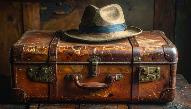 Vintage Suitcase and Hat - A Nostalgic Travel Scene.