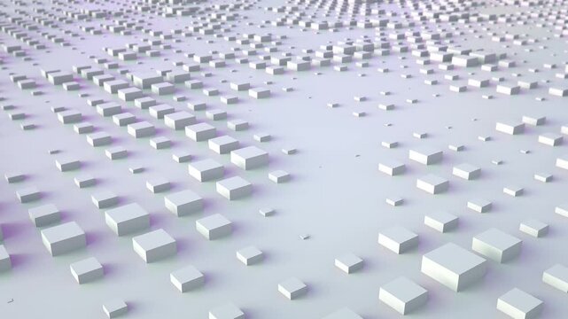 Abstract background with 3d rendering  with array cubes exchanging size.  Random scale of element loopable. Light corporate background.